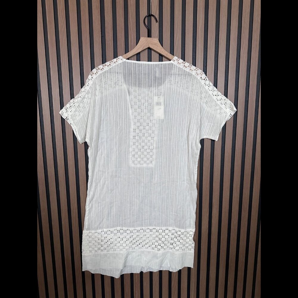 New BCBG Maxazria Woven Top Small Womens White 100% Cotton Tunic Shirt - Picture 2 of 7